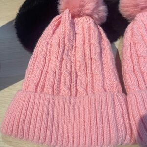 Cozy Pink Cable Knit Kids Beanie with Pom Pom